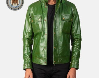Men’s Green Leather Jacket – Bold Classic Style  | Pelle Milano