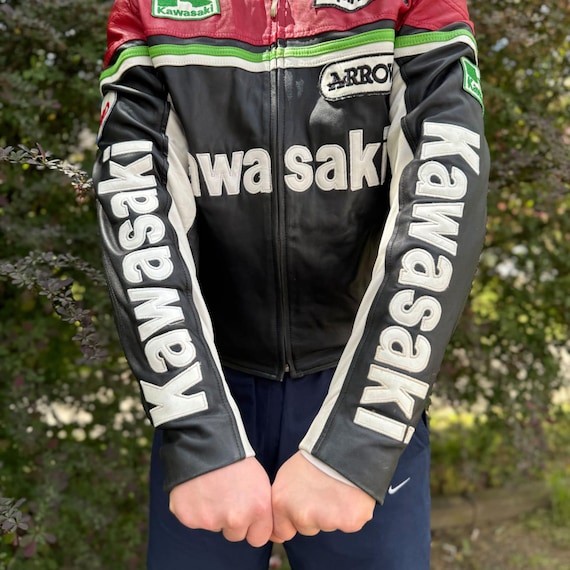 Kawasaki Racing Leather Biker Jacket - Etsy Israel