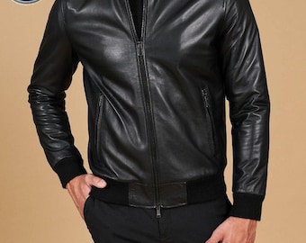 Men’s Black Leather Bomber Jacket – Classic Italian Style | Pelle Milano