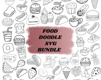 Food Doodle SVG Bundle: Hand drawn Clipart,Digital Files(Instant Download)