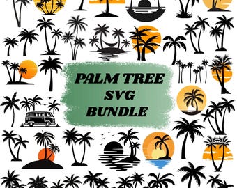 Palm Tree Svg Bundle: Beach Clipart,Sunset Designs,Tropical Silhouette Cut Files(Digital Download)