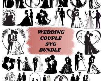 Wedding Couple SVG Bundle: Bride & Groom Clipart,Wedding Love,Silhouette Cut Files(Digital Download)