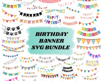 Birthday Banner SVG Bundle: Garland Party Bunting Clipart,Digital Files(Instant Download)