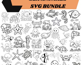 Sea Animals SVG Bundle: Ocean clipart,Underwater Animals,Digital Files(Instant Download)
