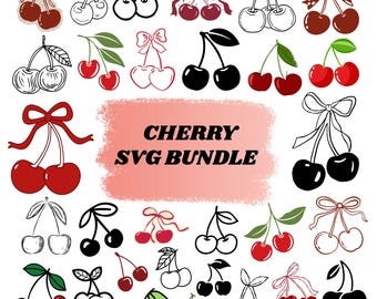 Cherry SVG Bundle: Bow Cherries Clipart,Cricut Cut Files(Digital Download)