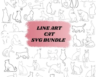 Line Art Cat SVG Bundle: Minimalist  Cat,Kitty Clipart,Digital Files(Instant Download)