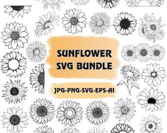 Boho Sunflower SVG Bundle: Floral Clipart Vector (Digital Files)