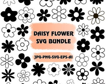 Daisy Flower SVG Bundle: Outline Clipart, Cut Files (Digital Download)