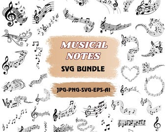 Music Notes SVG Bundle: Musical Vector,Silhouette ,Clipart for Cricut(Digital Download)