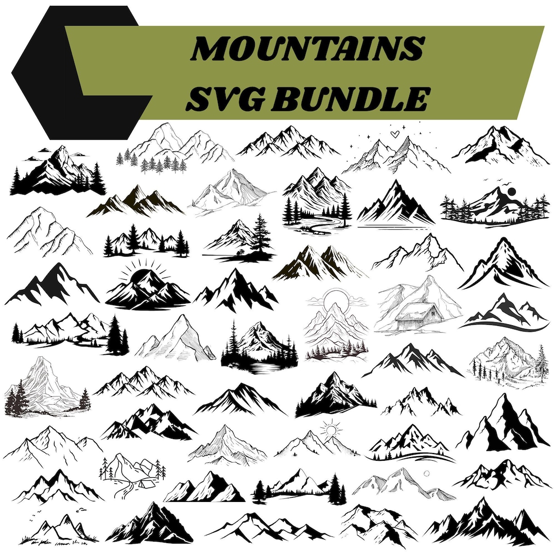 Mountains Svg Bundle: Hand-Drawn,Forest Tree Clipart,Nature Landscape Cut Files(Digital Do