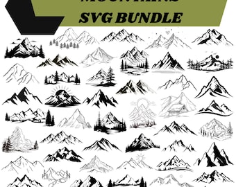 Mountains Svg Bundle: Hand-Drawn,Forest Tree Clipart,Nature Landscape Cut Files(Digital Download)