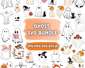 Halloween Ghost SVG Bundle, Spooky Clipart (Digital Download)