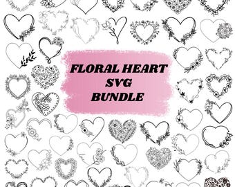 Floral Heart Svg Bundle: Botanical  Border, Digital Files(Instant Download)