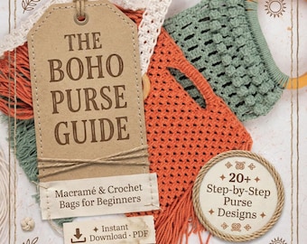 Guía de bolsos de macramé para principiantes / Más de 20 patrones de bolsos bohemios en PDF / Bolsos y carteras de macramé hechos a mano
