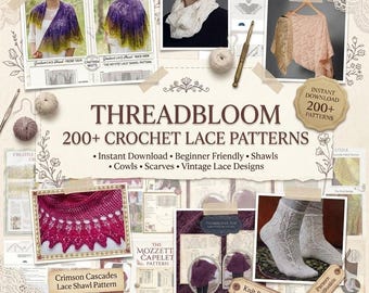 200+ Häkelanleitungen-Bundle | Vintage Schals, Schals und Schlauchschals (Digitaler Download)