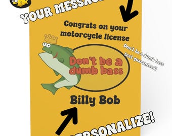 Personalized Fishing Card, Funny Bass Fish Pun Gift, Custom Greeting Card for Fisherman