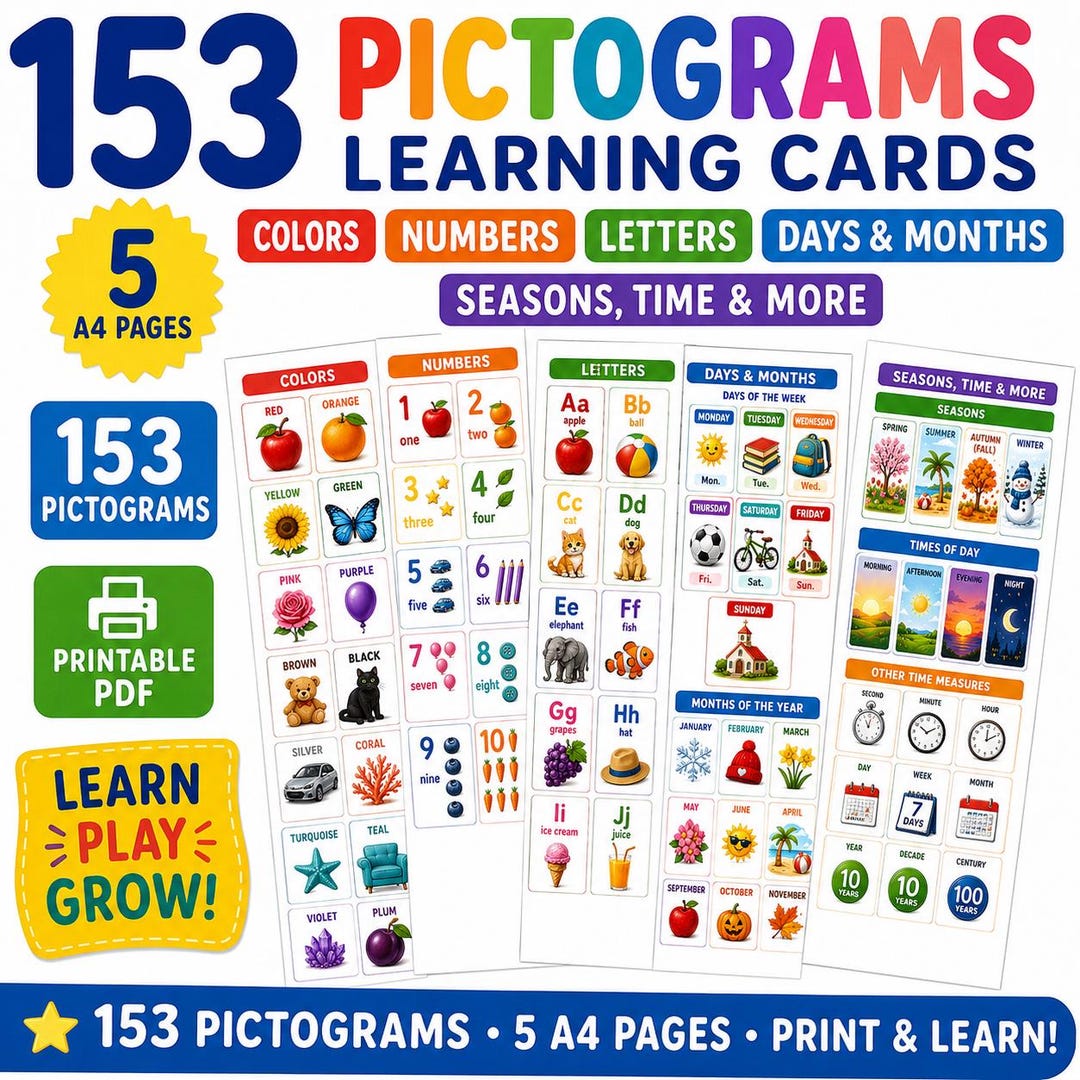 153 Learning Pictograms Printable PDF for Kids | Colors Numbers ...