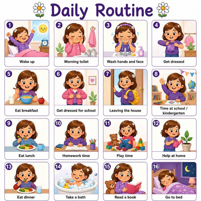 Daily Routine 5 A4 Visual Cards PDF for Kids - Etsy