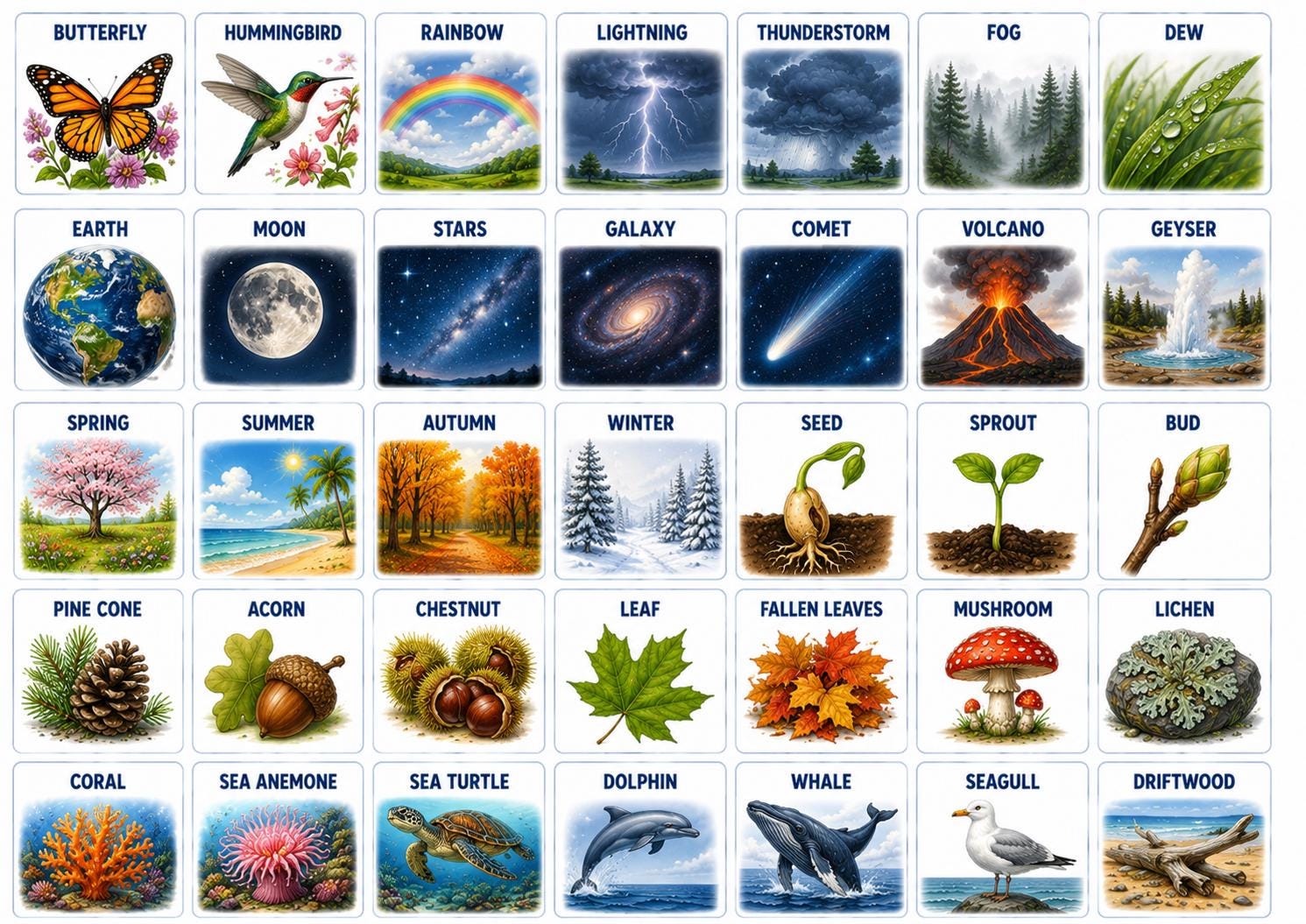 175 Nature Flashcards Bundle Printable PDF for Kids | Animals Fruits ...