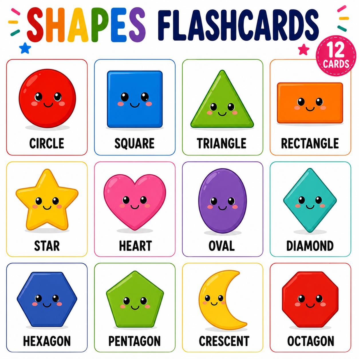 Shapes Flashcards for Kids | 60 Printable Shape Cards | Preschool ...