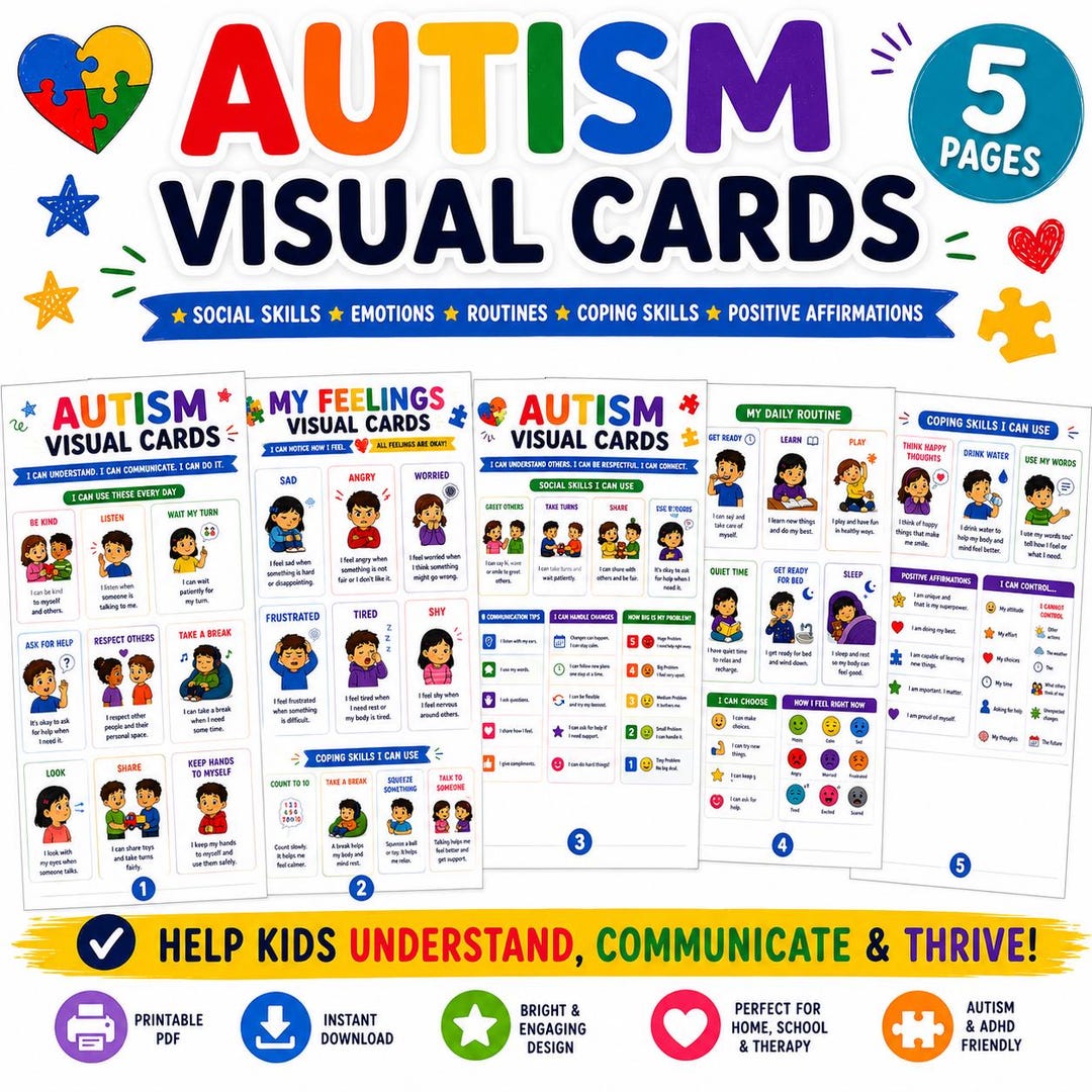 Autism Visual Card Math Autism Visual Cards Bundle | Printable Emotional Regulation ...