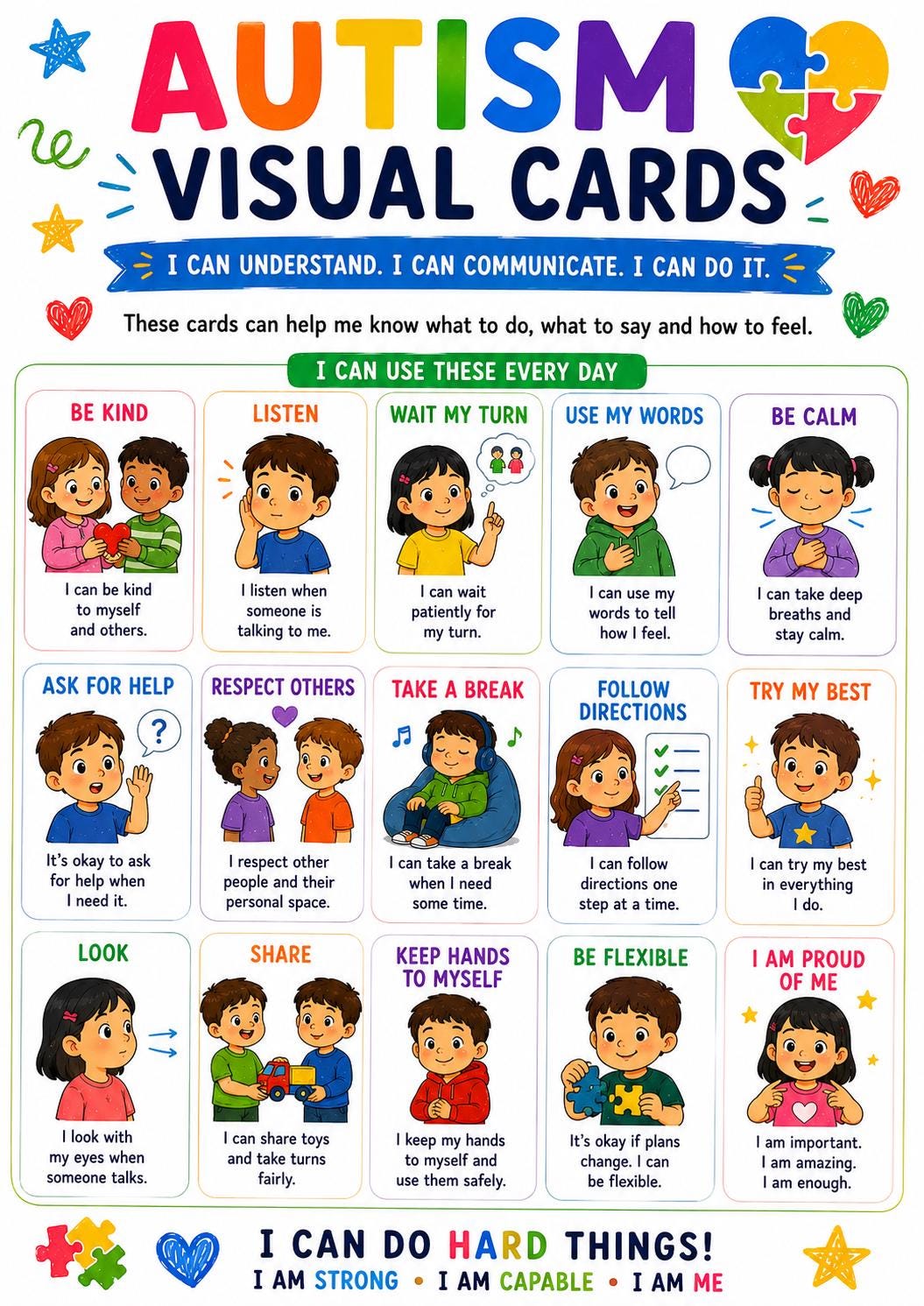Autistic Visual Cards.pdf Autism Visual Cards Bundle | Printable Emotional Regulation ...