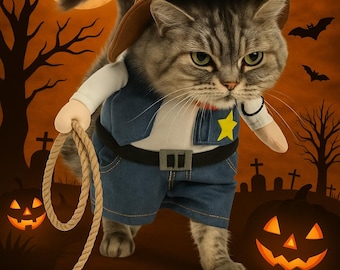 Disfraz divertido de vaquero para gato: disfraz de sheriff con sombrero - Disfraz de Halloween para mascota