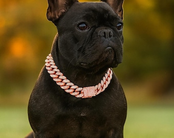 Cadena de eslabones cubanos con cristales para mascotas: collar brillante para perros y gatos (12,5 mm)