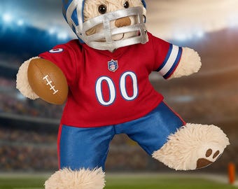Teddy Bear Football Uniform – Red & Blue Outfit, Helmet, and Football