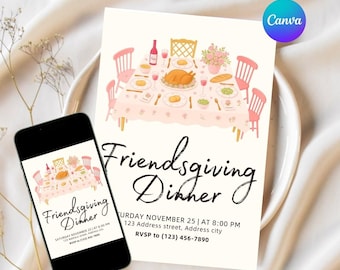 Editable Friendsgiving Dinner Invitation, Thanksgiving Feast Evite, Printable Autumn Party Invite (Digital Download)
