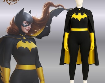 Batgirl Inspired Lycra Cosplay Costume: Cape & Gloves Superhero Outfit