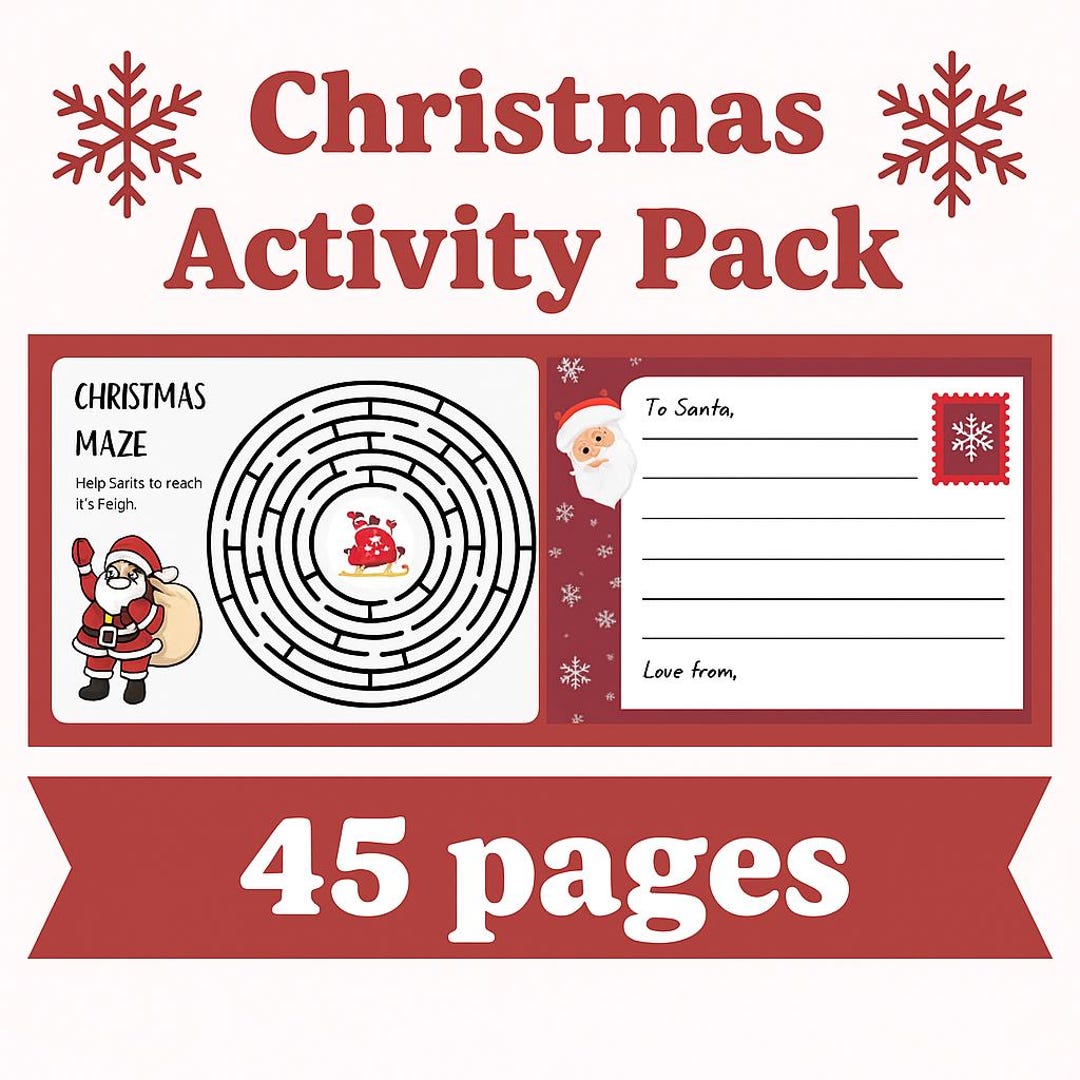 Christmas Activity Pack | 45 Printable Kids Pages | Coloring, Mazes, I ...