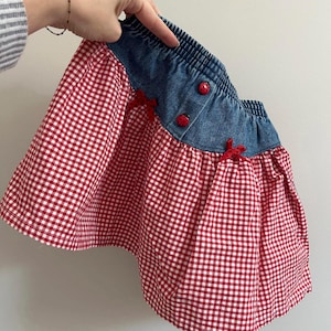 Vintage 90er Jahre Buster Marienkäfer Denim/Vichykaro Rock, USA, 100% Baumwolle