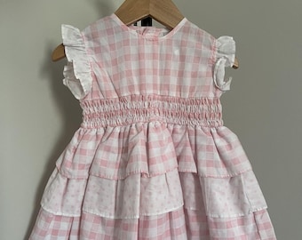 Vestido vintage de los 90 de Small Steps, rosa a cuadros y lunares - Talla 12 M - Heirloom Boutique