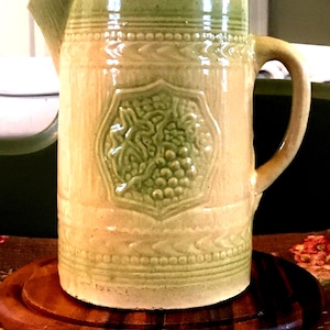 Pitcher Saltglazed Yellow Green Grapes Vintage Ironstone Serving Cottage Farmhouse Gift
