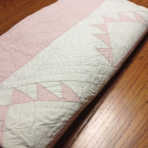 Beautiful Pale Pink And White Hand Sewn Vintage Quilt image 1