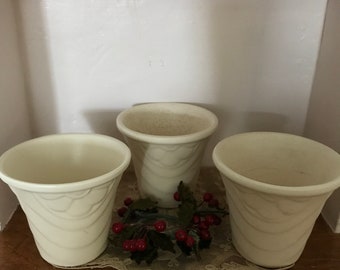 USA Trio Pottery Vases White Vintage