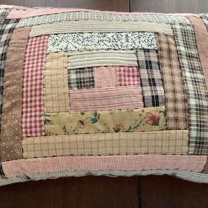 Cute Hand Quilted Small Accent Pillow Multicolored Squares image 2