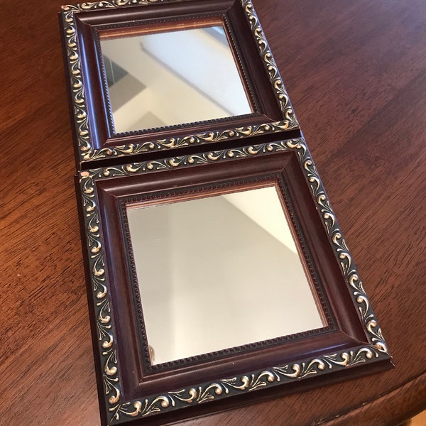 Vintage Gold Trimmed Wall Mirrors Pair