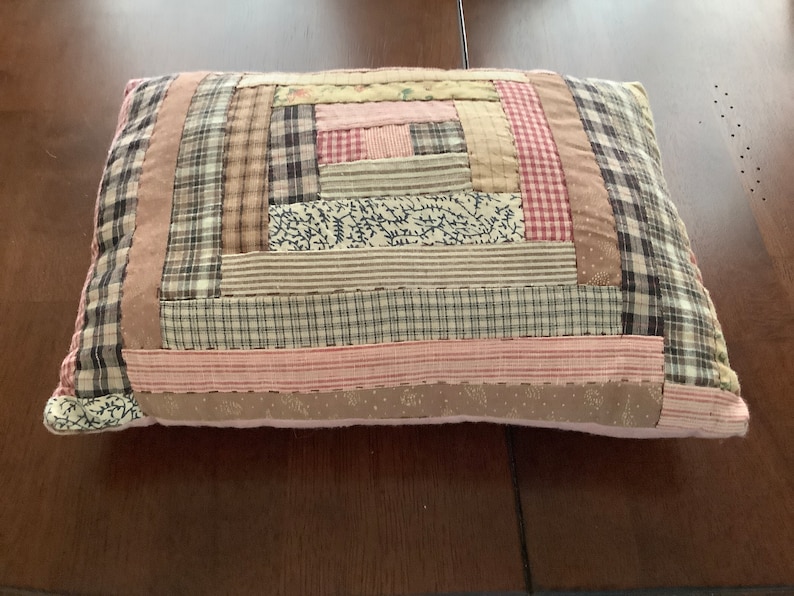 Cute Hand Quilted Small Accent Pillow Multicolored Squares image 1