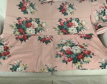 Vintage Pink Floral Barkcloth Style Bedspread Couch Cover Twin