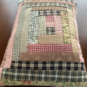 Cute Hand Quilted Small Accent Pillow Multicolored Squares image 4