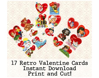 Vintage cat Valentine card digital download printable instant image collage