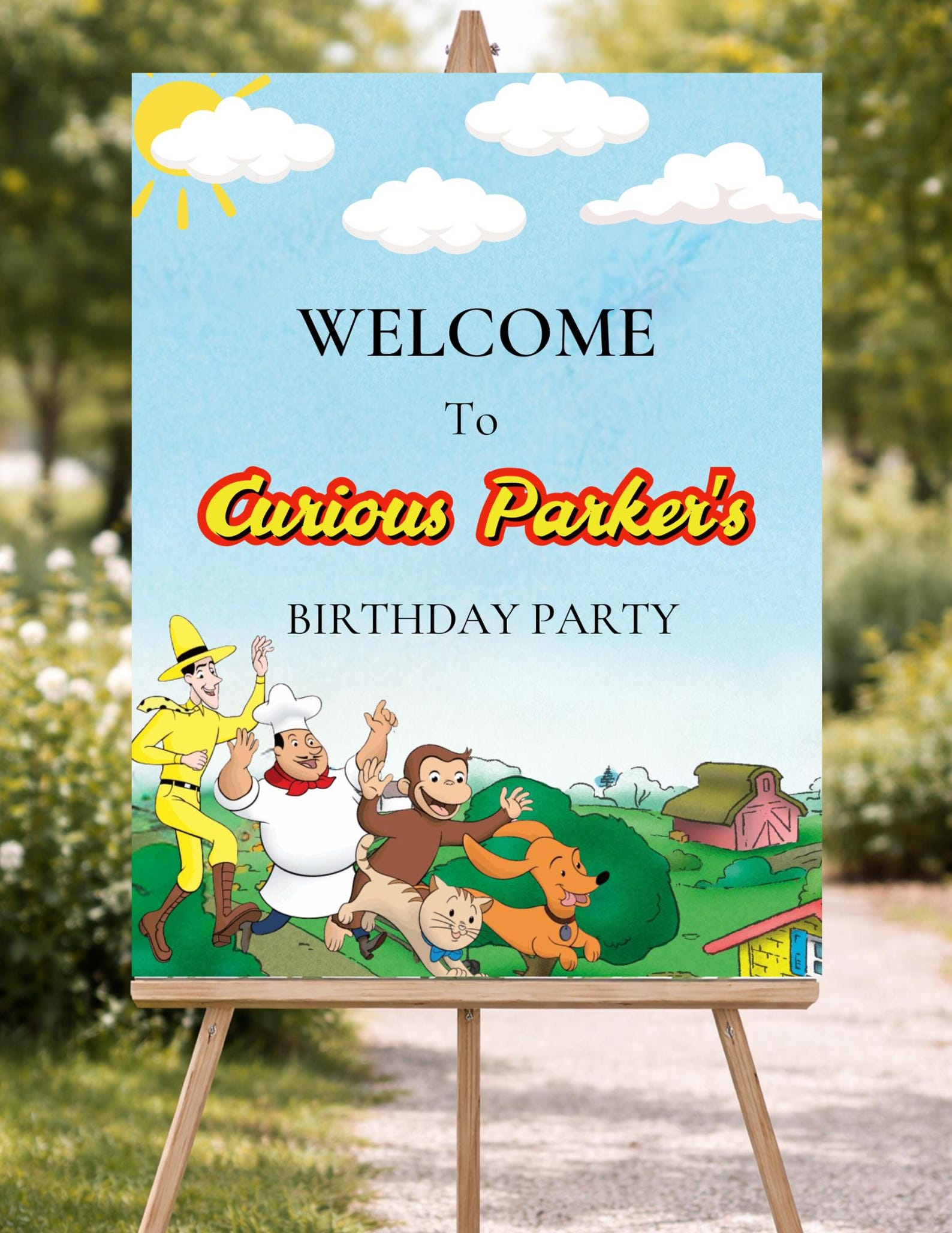 Curious George Inspired Birthday Party Sign, Digital Download | DIY ...