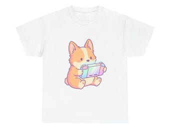 Kawaii Gamer Corgi-shirt - pastelpixelart, comfortabele kleuren katoen