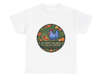 Blauw Stardew Valley-shirt met kip, T-shirt met pixelart Farming Sim