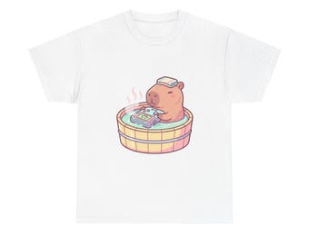 Gaming-T-shirt Capybara Onsen Kawaii | Pastelkleurig overhemd met comfortkleuren