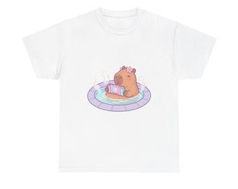 Gezellig Gamer Capibara-T-shirt | Pastelkleurige kersenbloesem onsen, relaxte pasvorm