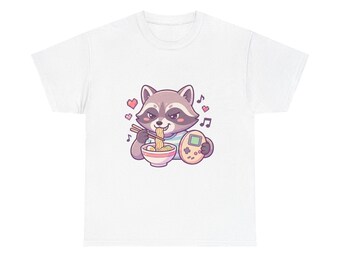Kawaii Raccoon Ramen Gamer-T-shirt - pastelkleurige comfortkleuren