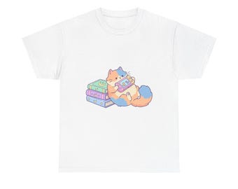 Gezellig shirt voor gamer-kat | Kawaii Pastel Spell Books & console-T-shirt | Comfort Colors-gamingkleding | Heksachtig RPG-cadeau